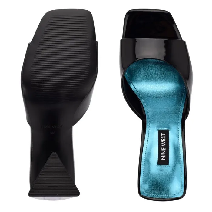 Nine West Sandals Women Yougo Heeled Slide Sandals Black Patent Nine West Sandals Women Yougo Heeled Slide Sandals Black Patent