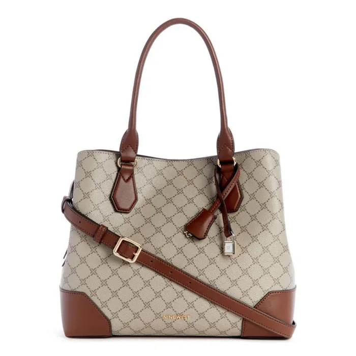 Nine West Satchels and Shoulder Bags Women Brooklyn Jet Set Carryall Beige Logomahogany Nine West Satchels and Shoulder Bags Women Brooklyn Jet Set Carryall Beige Logomahogany