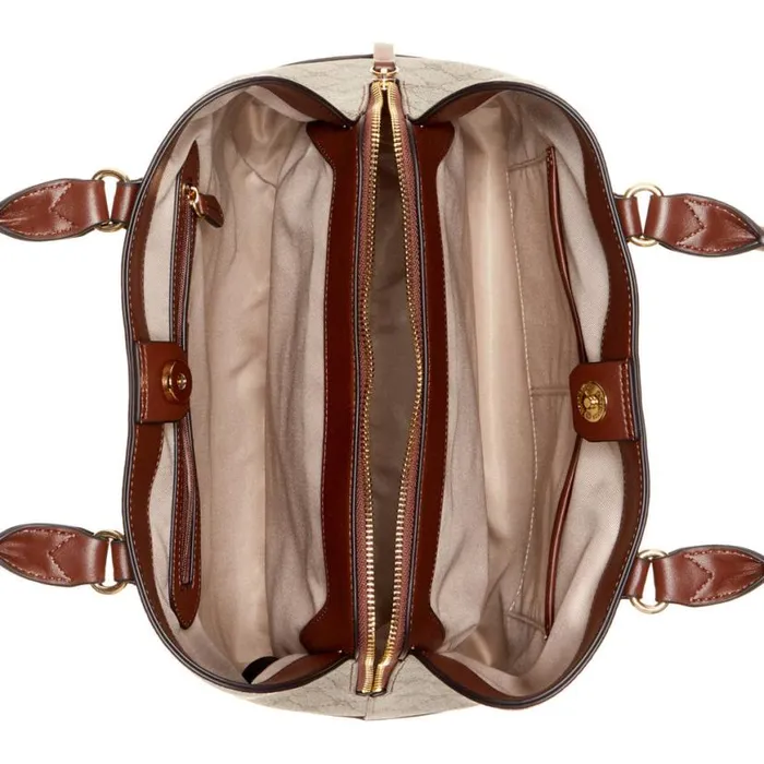 Nine West Satchels and Shoulder Bags Women Brooklyn Jet Set Carryall Beige Logomahogany Nine West Satchels and Shoulder Bags Women Brooklyn Jet Set Carryall Beige Logomahogany