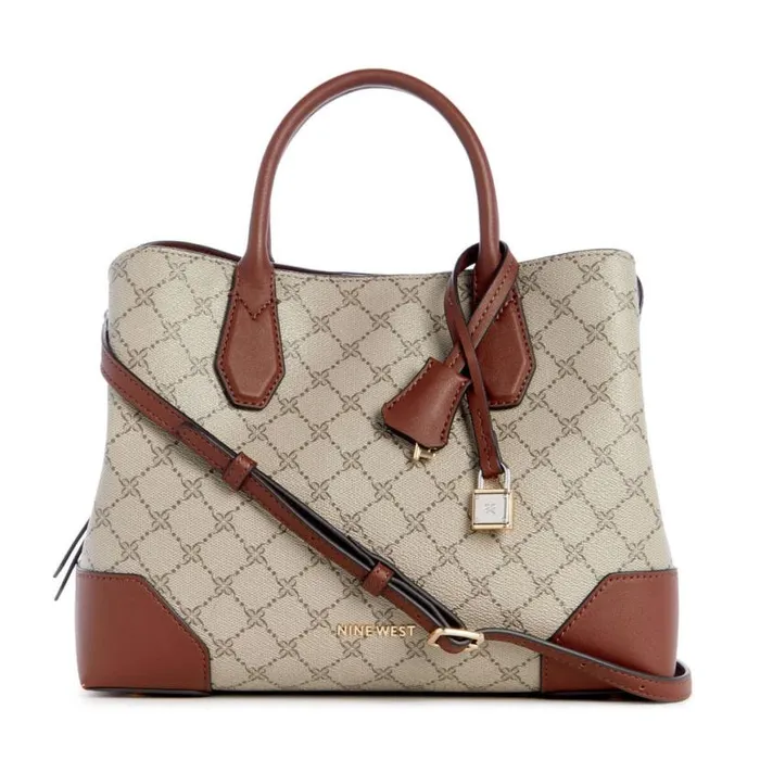 Nine West Satchels and Shoulder Bags Women Brooklyn Jet Set Satchel Beige Logo Mahogany Nine West Satchels and Shoulder Bags Women Brooklyn Jet Set Satchel Beige Logo Mahogany
