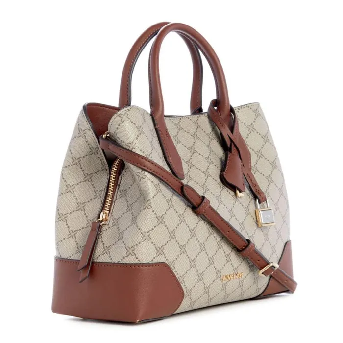Nine West Satchels and Shoulder Bags Women Brooklyn Jet Set Satchel Beige Logo Mahogany Nine West Satchels and Shoulder Bags Women Brooklyn Jet Set Satchel Beige Logo Mahogany