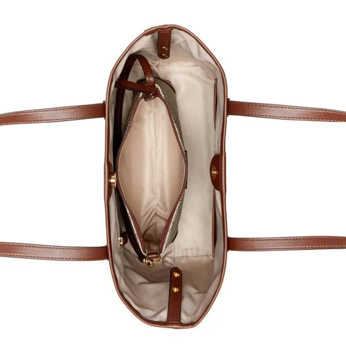 Nine West Totes and Backpacks Women Delaine 2 In 1 Tote Beige Logo Mahogany Nine West Totes and Backpacks Women Delaine 2 In 1 Tote Beige Logo Mahogany