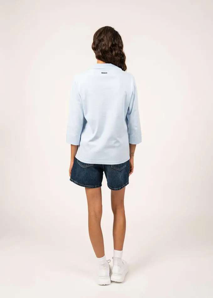 Oleron Polo Shirt With Sleeve 100 Cotton Comfort Fit Lightblue Women Saint James TShirts and Tops
