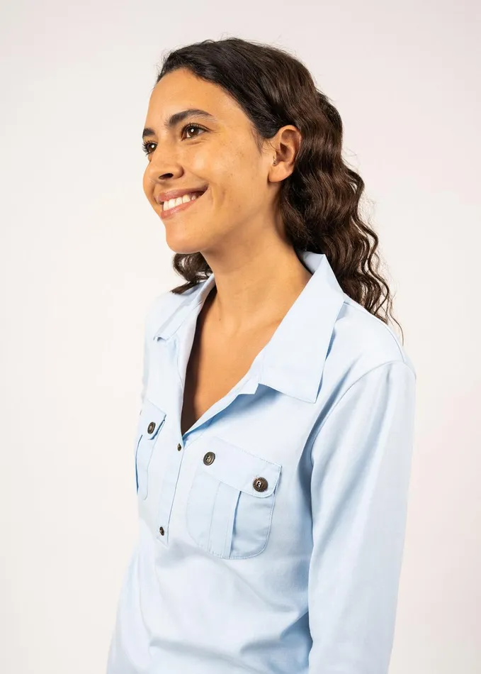 Oleron Polo Shirt With Sleeve 100 Cotton Comfort Fit Lightblue Women Saint James TShirts and Tops
