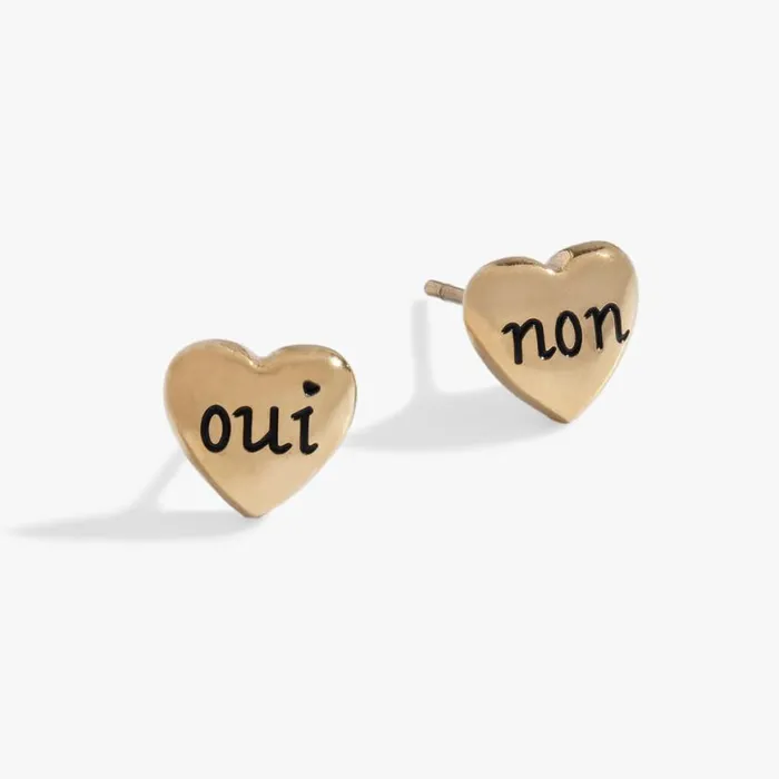 Oui and Non Heart Stud Earrings Stainless Steel Gold Women Alex And Ani Love