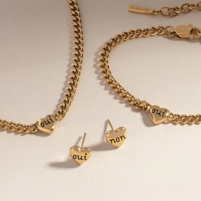 Oui and Non Reversible Heart Inline Bracelet Stainless Steel Gold Women Alex And Ani Love Oui and Non Reversible Heart Inline Bracelet Stainless Steel Gold Women Alex And Ani Love