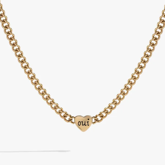 Oui and Non Reversible Heart Inline Necklace Stainless Steel Gold Women Alex And Ani Necklaces