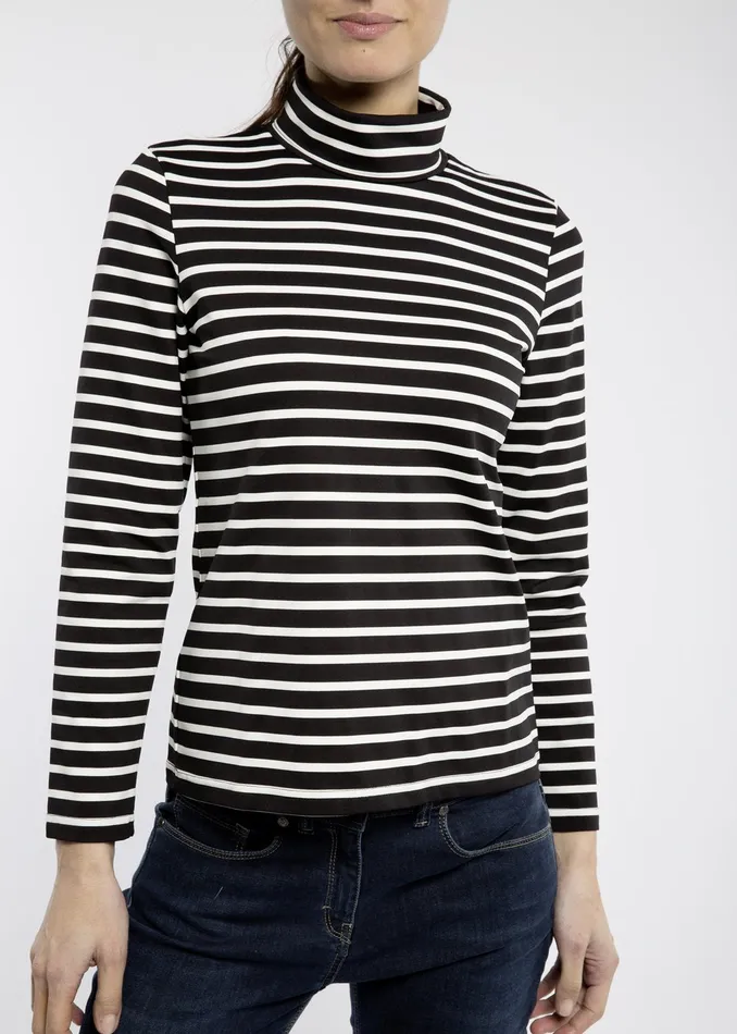 Oural Turtleneck Striped Shirt Stretch Fabric Blackivory Women Saint James Breton Striped Shirts Oural Turtleneck Striped Shirt Stretch Fabric Blackivory Women Saint James Breton Striped Shirts