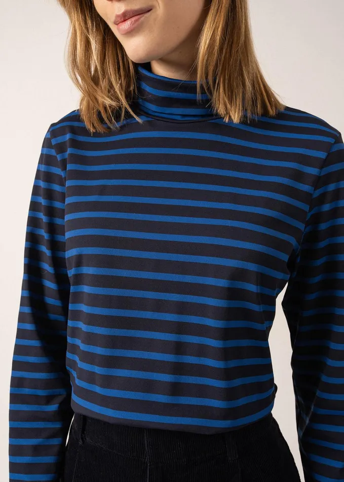 Oural Turtleneck Striped Shirt Stretch Fabric Navyroyalblue Women Saint James Breton Striped Shirts