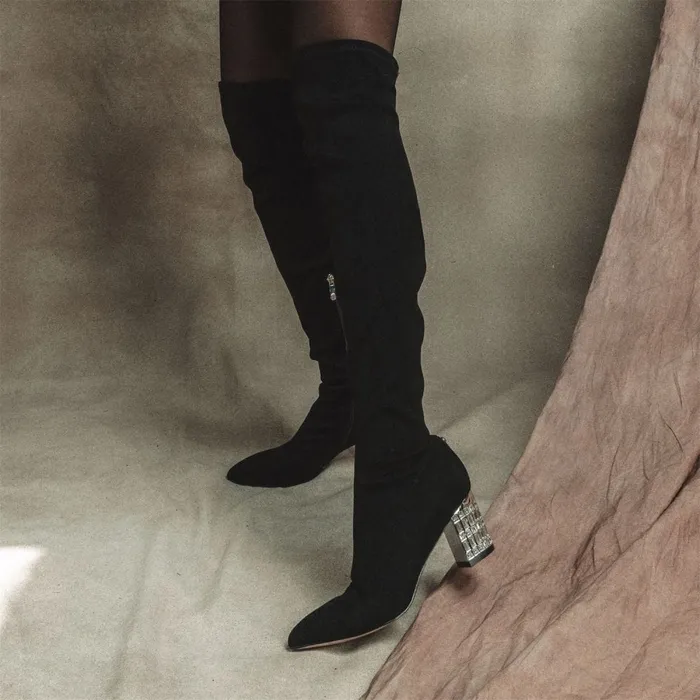 Over The Knee Boots Women Moda In Pelle Quanna Black Alcantara
