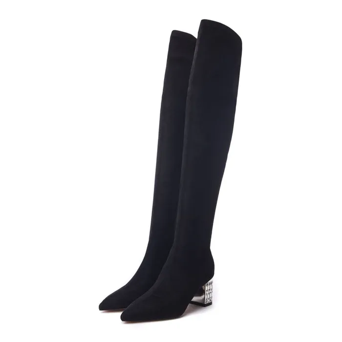 Over The Knee Boots Women Moda In Pelle Quanna Black Alcantara