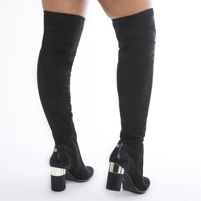 Over The Knee Boots Women Moda In Pelle Valentinne Black Alcantara