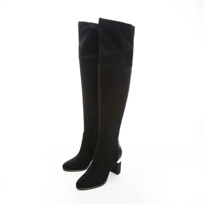 Over The Knee Boots Women Moda In Pelle Valentinne Black Alcantara