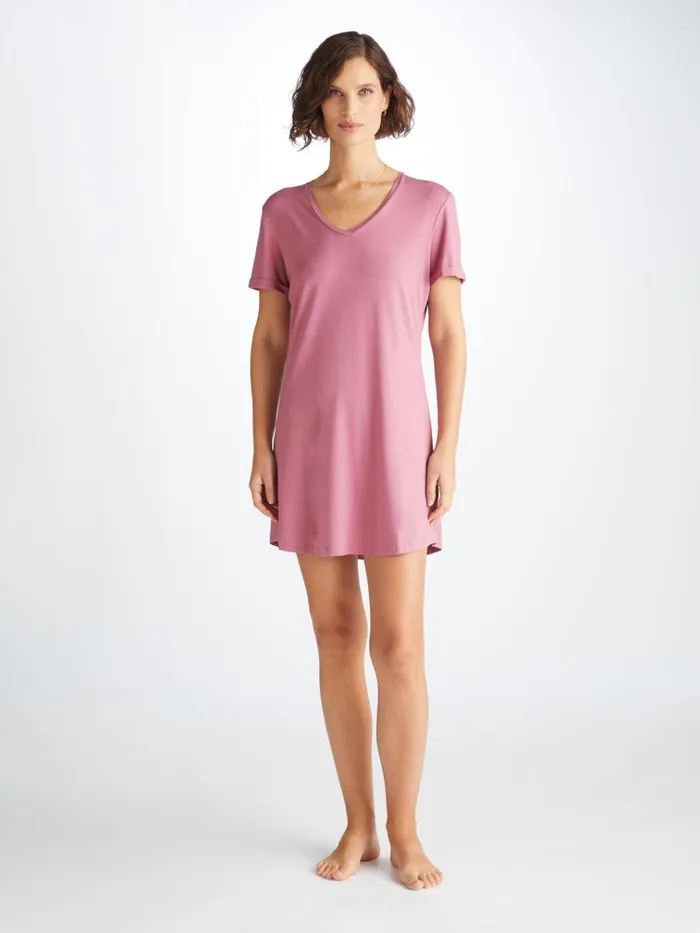Pajama Tops Women Derek Rose VNeck Sleep TShirt Lara Micro Modal Stretch Orchid Purple