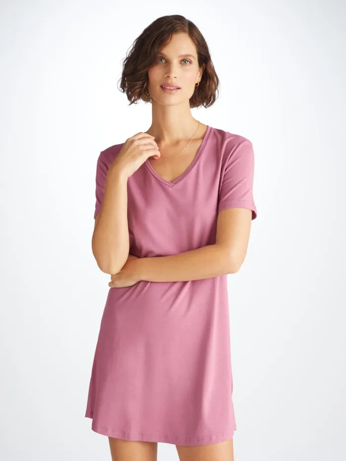 Pajama Tops Women Derek Rose VNeck Sleep TShirt Lara Micro Modal Stretch Orchid Purple