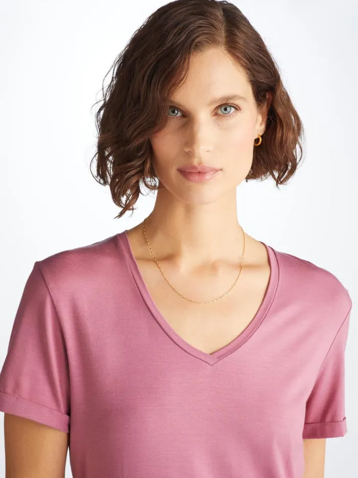Pajama Tops Women Derek Rose VNeck Sleep TShirt Lara Micro Modal Stretch Orchid Purple
