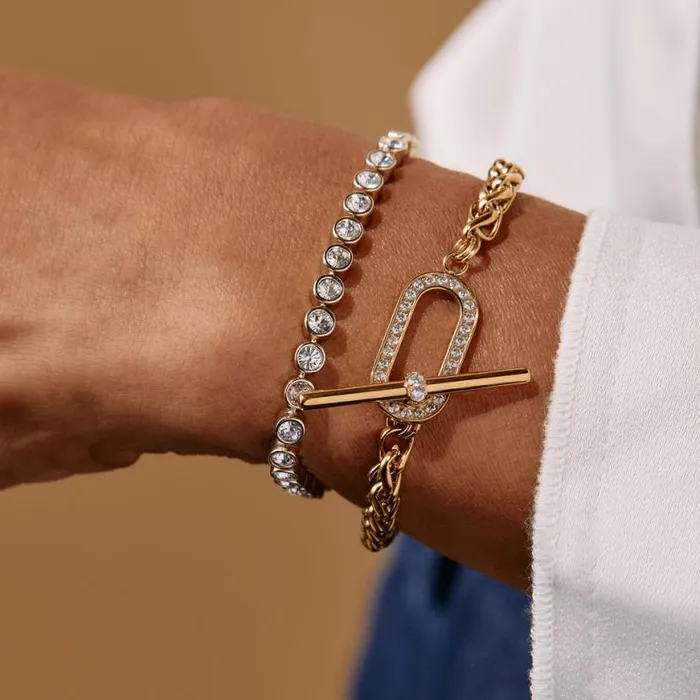 Pav Toggle Chain Bracelet Stainless Steel Silver Women Alex And Ani Bracelets