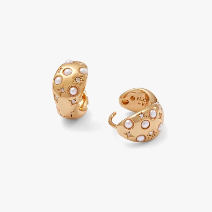 Pearl And Crystal Huggie Hoop Earrings Gold Women Alex And Ani Earrings