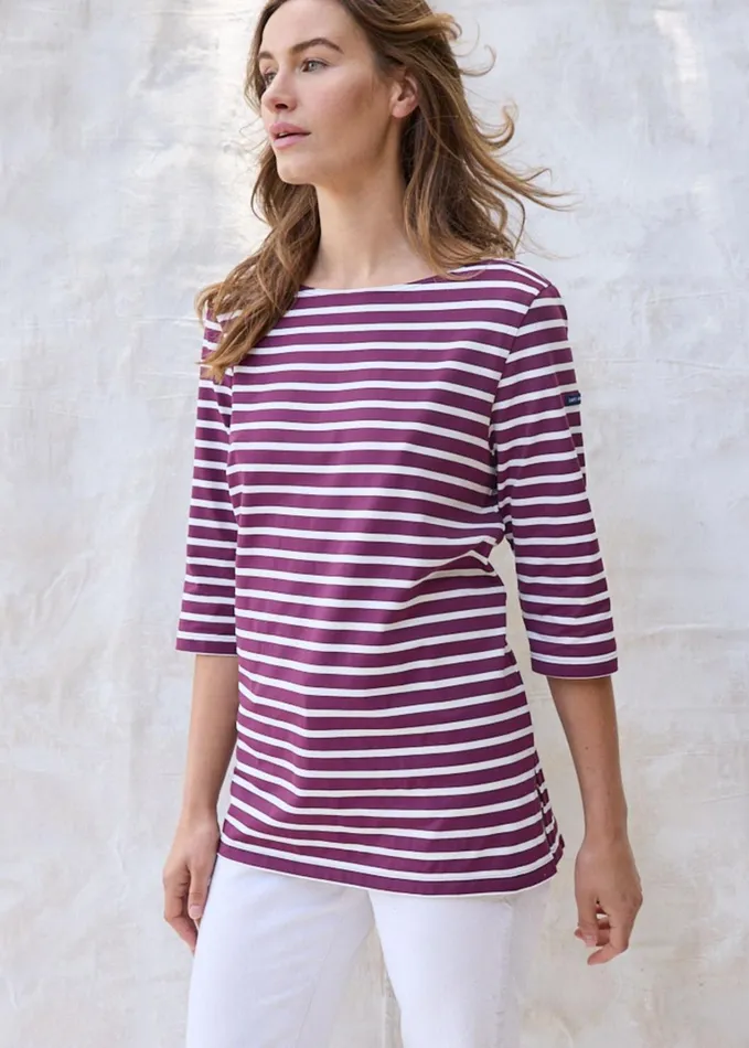 Phare Boat Neck Striped Tunic With Slits Stretch Fabric With Uv Protection Plumivory Women Saint James Breton Striped Shirts