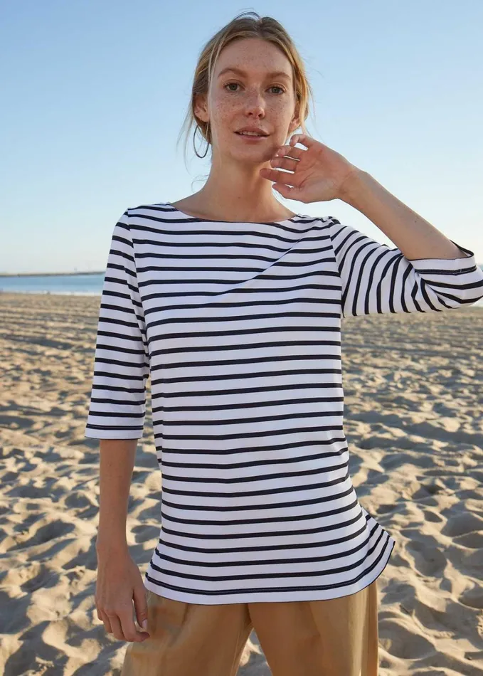 Phare Boat Neck Striped Tunic With Slits Stretch Fabric With Uv Protection Whitenavy Women Saint James Breton Striped Shirts