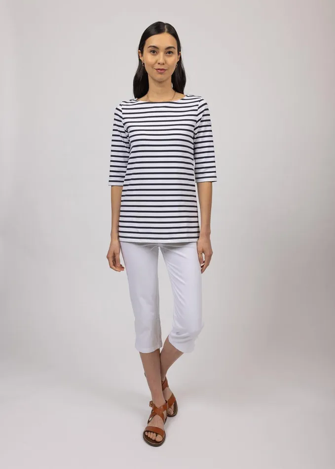 Phare Boat Neck Striped Tunic With Slits Stretch Fabric With Uv Protection Whitenavy Women Saint James Breton Striped Shirts