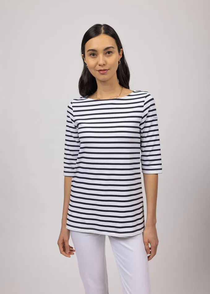 Phare Boat Neck Striped Tunic With Slits Stretch Fabric With Uv Protection Whitenavy Women Saint James Breton Striped Shirts