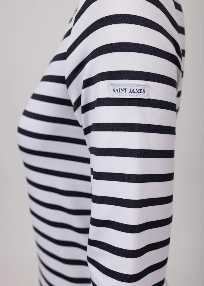 Phare Boat Neck Striped Tunic With Slits Stretch Fabric With Uv Protection Whitenavy Women Saint James Breton Striped Shirts