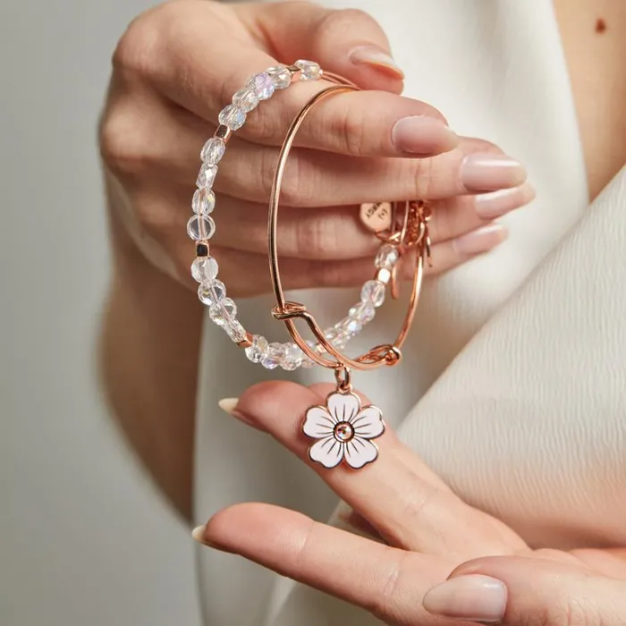 Pink Pansy And Crystal Charm Bangle Bracelet Silver Women Alex And Ani Flower Pink Pansy And Crystal Charm Bangle Bracelet Silver Women Alex And Ani Flower