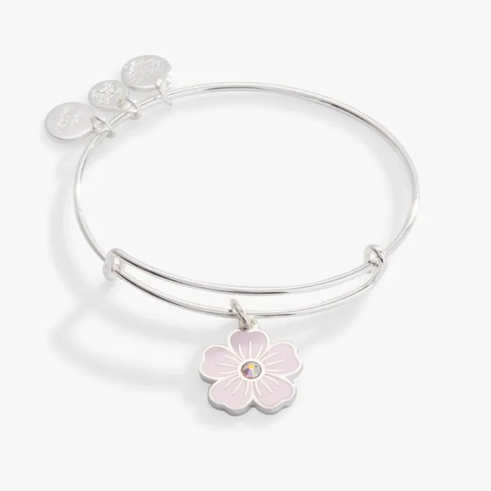 Pink Pansy And Crystal Charm Bangle Bracelet Silver Women Alex And Ani Thank You Pink Pansy And Crystal Charm Bangle Bracelet Silver Women Alex And Ani Thank You