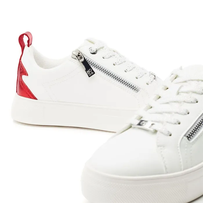 Platform Trainers Women Moda In Pelle Brumath White Red Porvair