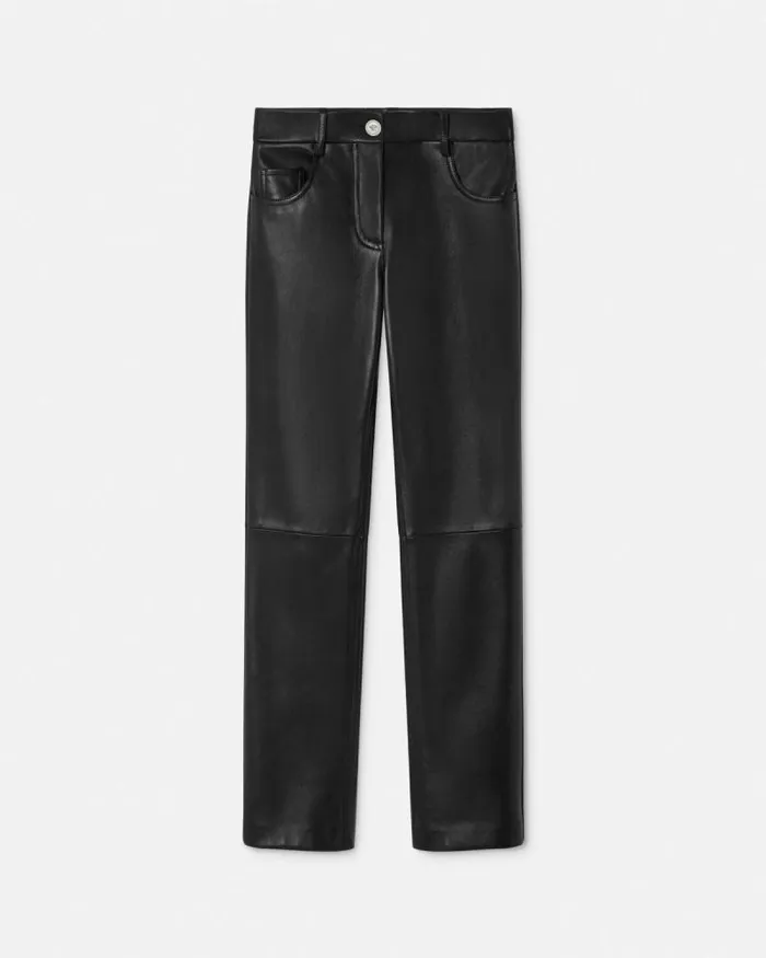 Plong Leather Crop StraightFit Pants Black Women Versace Pants and Shorts