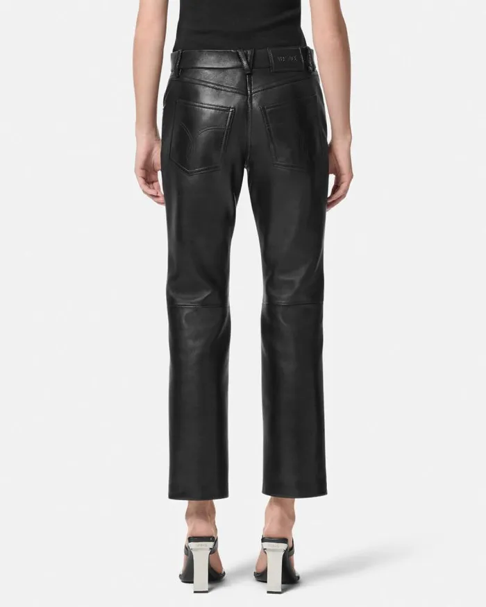 Plong Leather Crop StraightFit Pants Black Women Versace Pants and Shorts