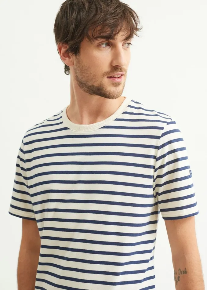 Plouider Breton TShirt Crew Neck 100 Cotton Ecrunavy Men Saint James Breton Striped Shirts