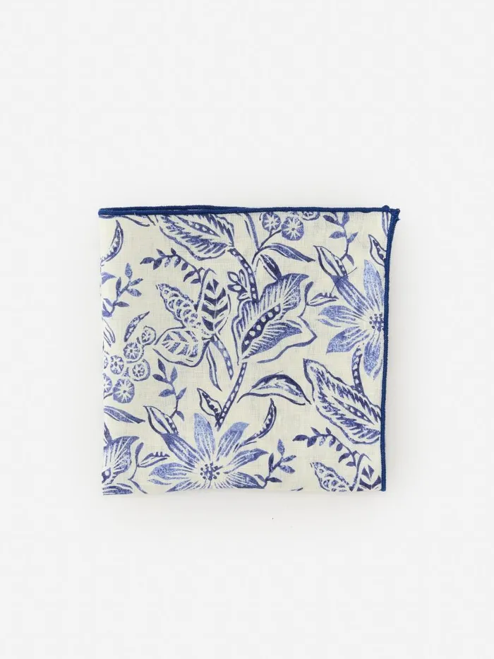 Pocket Squares Men JMcLaughlin Linen Pocket Square In Indigo Flora Off Whitenavy