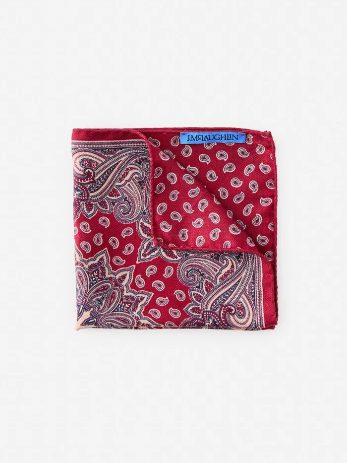 Pocket Squares Men JMcLaughlin Silk Pocket Square In Foulard Red