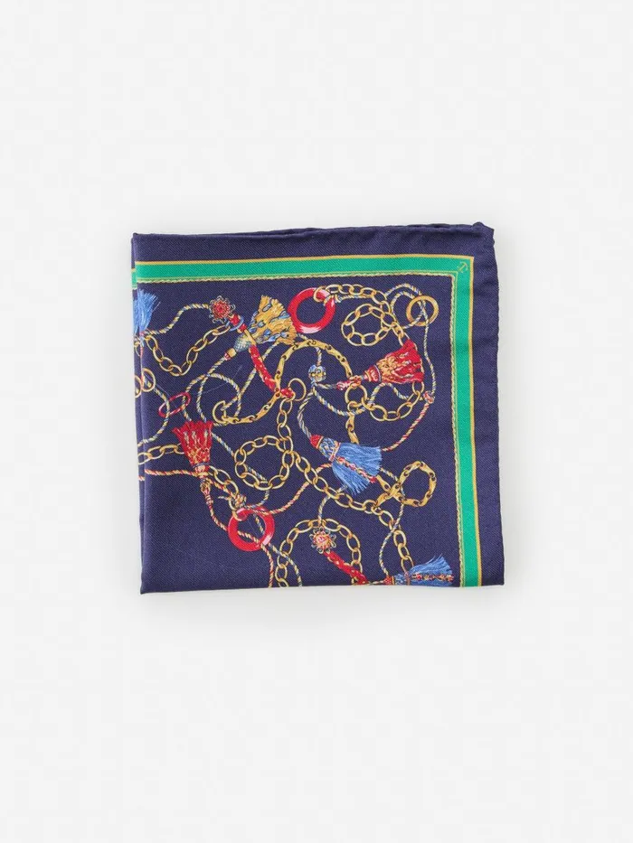 Pocket Squares Men JMcLaughlin Silk Pocket Square In Heraldic Chain Navymulti