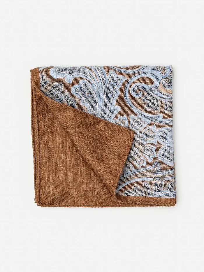 Pocket Squares Men JMcLaughlin Silk Pocket Square In Paisley Light Brownchambray