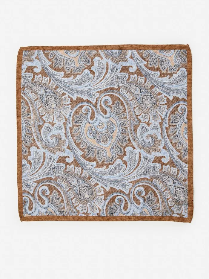 Pocket Squares Men JMcLaughlin Silk Pocket Square In Paisley Light Brownchambray Pocket Squares Men JMcLaughlin Silk Pocket Square In Paisley Light Brownchambray
