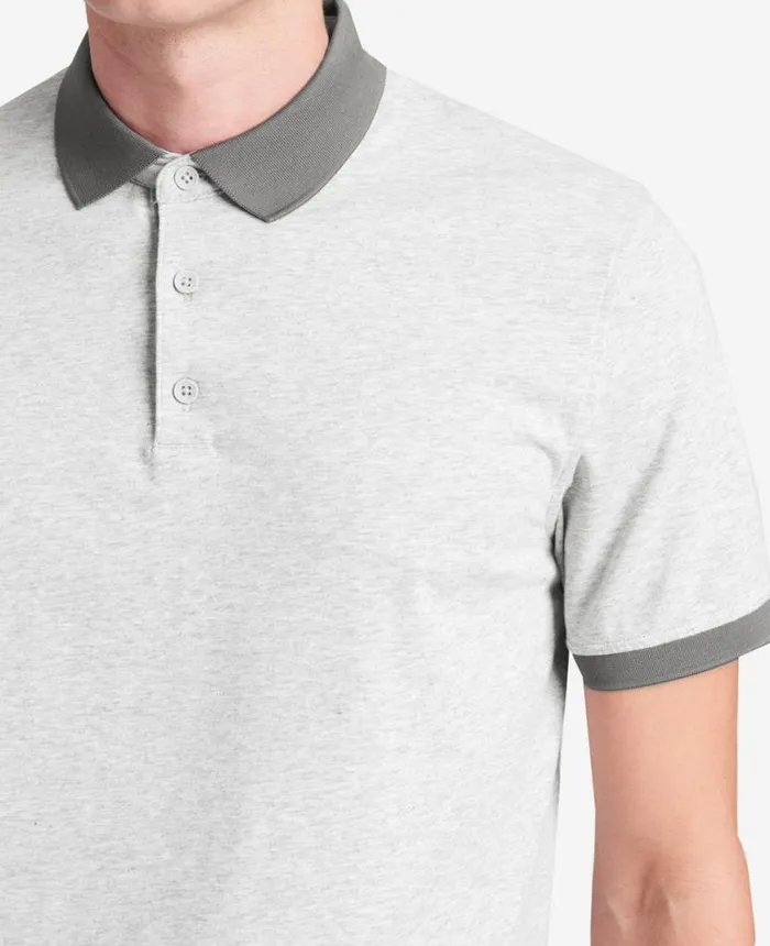 Polos and TShirts Men Kenneth Cole Solid Button Placket Polo Heather Grey Polos and TShirts Men Kenneth Cole Solid Button Placket Polo Heather Grey