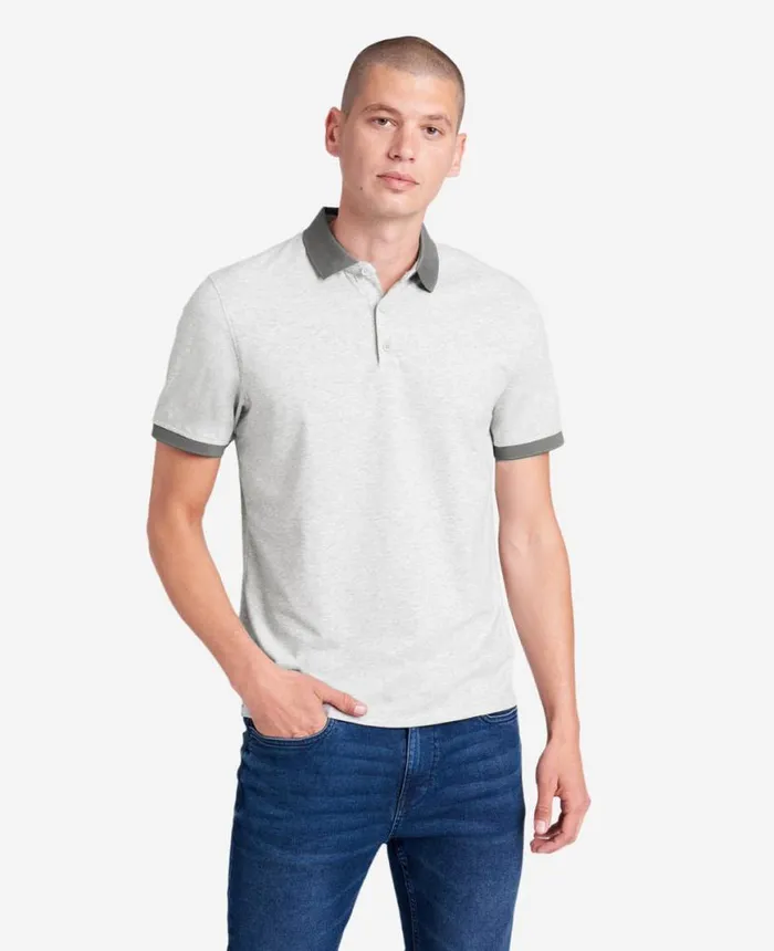 Polos and TShirts Men Kenneth Cole Solid Button Placket Polo Heather Grey Polos and TShirts Men Kenneth Cole Solid Button Placket Polo Heather Grey