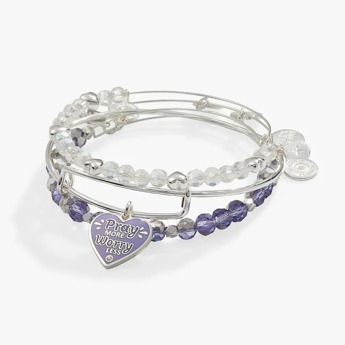 Pray More Worry Less Bangle Set Silver Women Alex And Ani Jewelry Sets