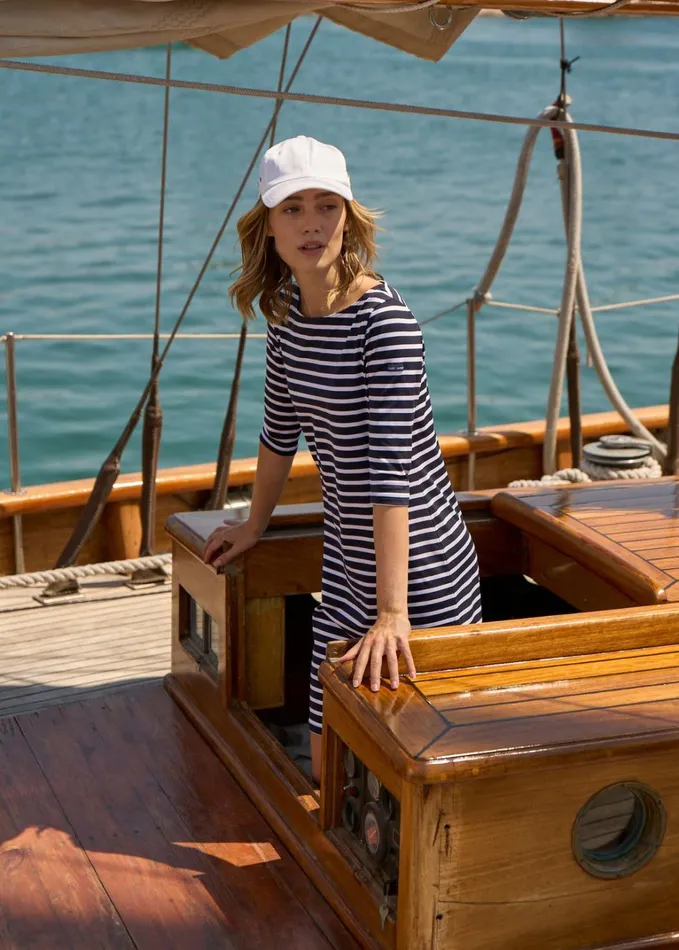 Propriano FormFitting Nautical Stripe Dress AntiUv Stretch Fabric Navywhite Women Saint James Dresses Skirts and Pants Propriano FormFitting Nautical Stripe Dress AntiUv Stretch Fabric Navywhite Women Saint James Dresses Skirts and Pants