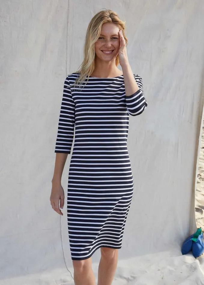 Propriano FormFitting Nautical Stripe Dress AntiUv Stretch Fabric Navywhite Women Saint James Dresses Skirts and Pants