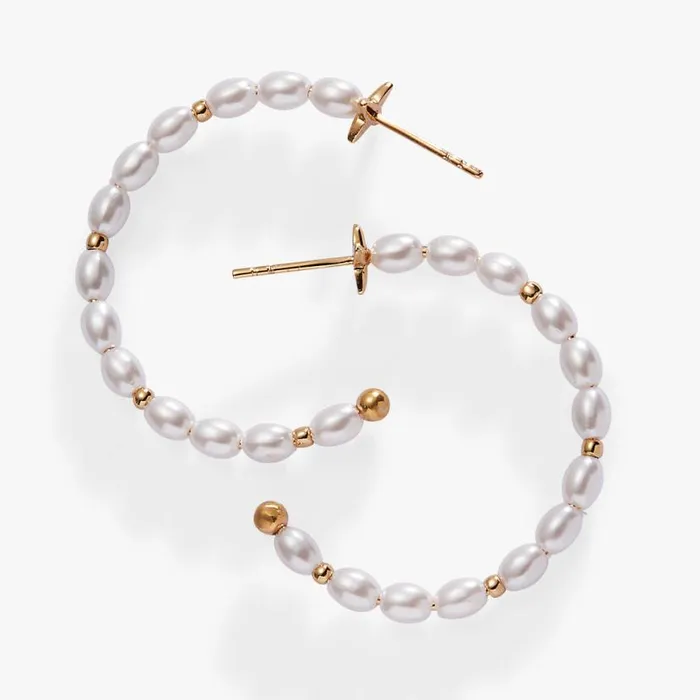 Rice Pearl Hoop Earring Gold Women Alex And Ani Earrings