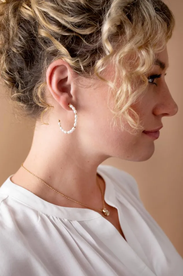 Rice Pearl Hoop Earring Gold Women Alex And Ani Earrings