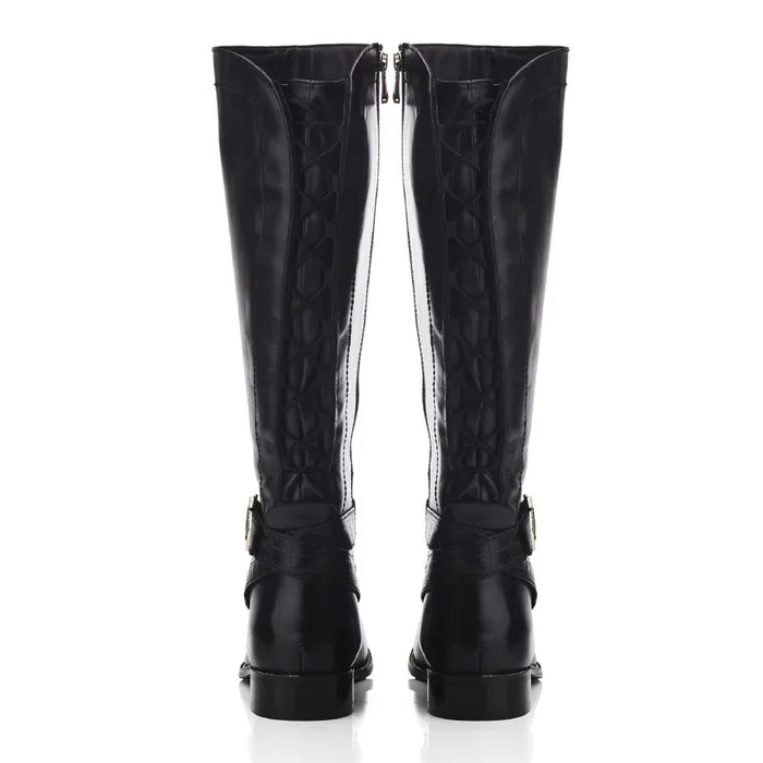 Riding And Flat Boots Women Moda In Pelle Takari Black Leather
