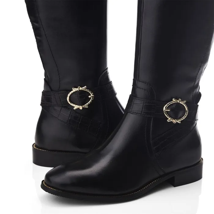 Riding And Flat Boots Women Moda In Pelle Takari Black Leather