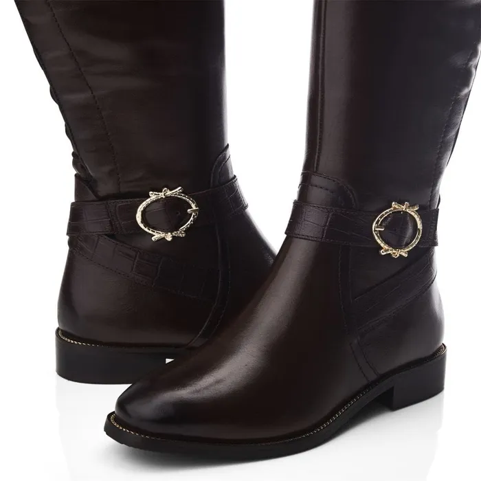 Riding And Flat Boots Women Moda In Pelle Takari Brown Leather