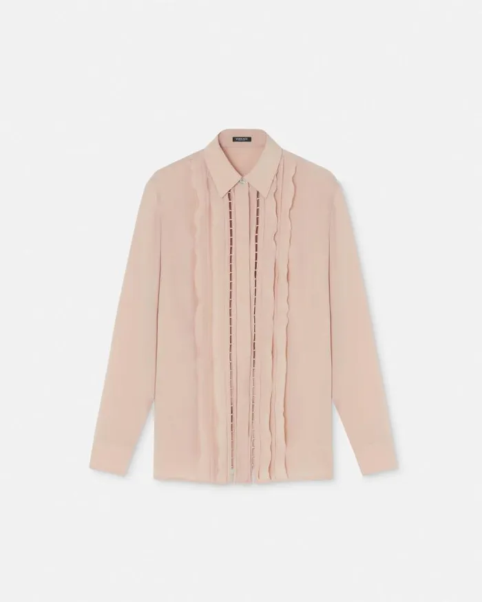 Ruffled Silk Crpe Shirt Light Pink Women Versace Shirts and Tops