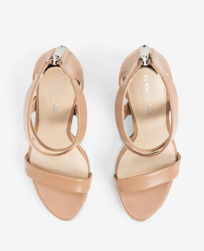 Sandals and Wedges Women Kenneth Cole Brooke Cross Strap Heeled Sandal Latte